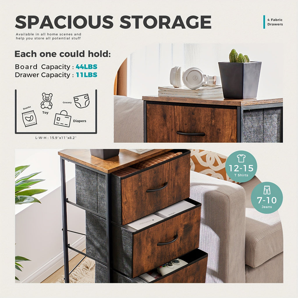 Skinny Fabric Dresser | 2 or 4 Drawers | Rustic Wood Top & Steel Frame