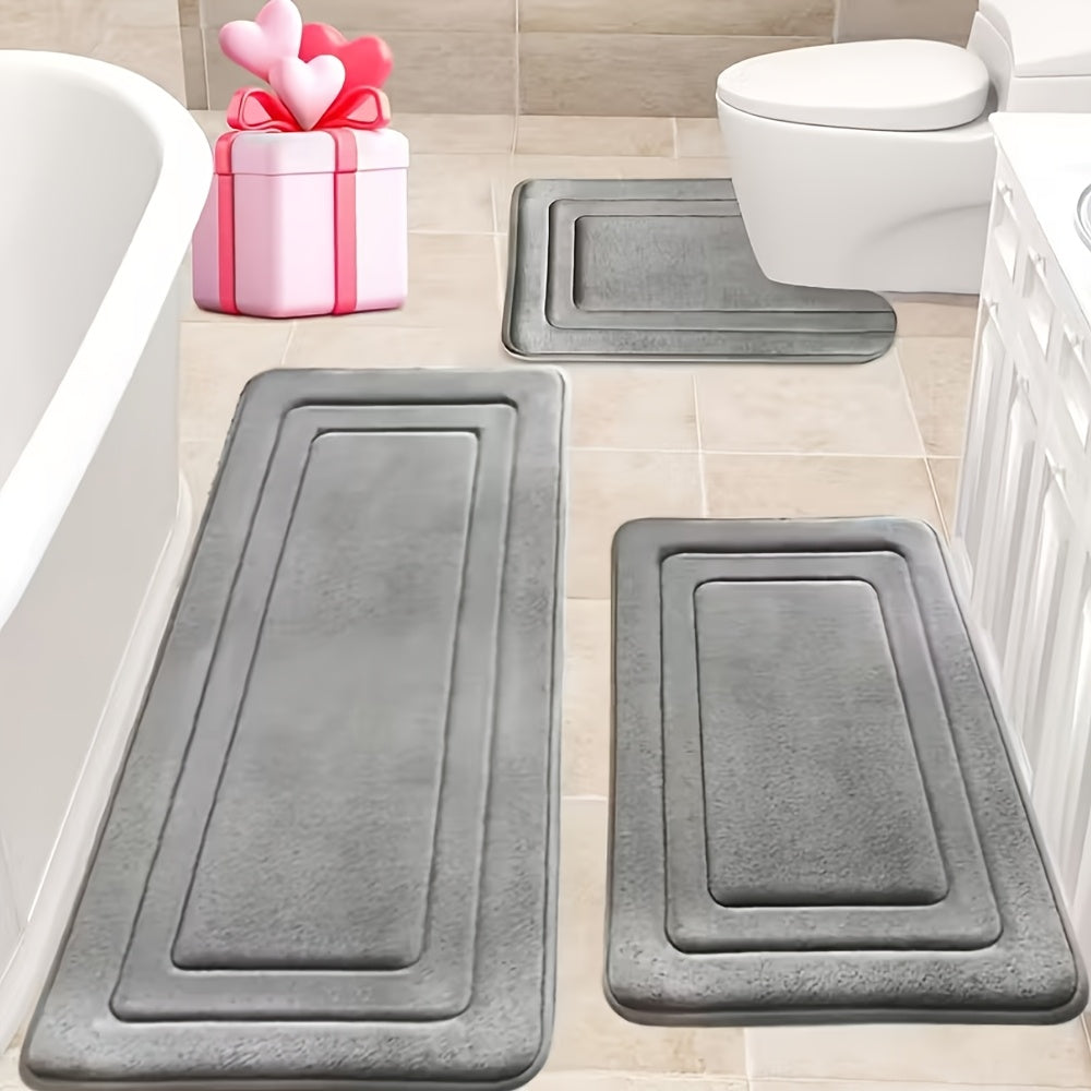 Non-Slip Bath Mat Set of 3 | Thick Absorbent Bathroom Rugs