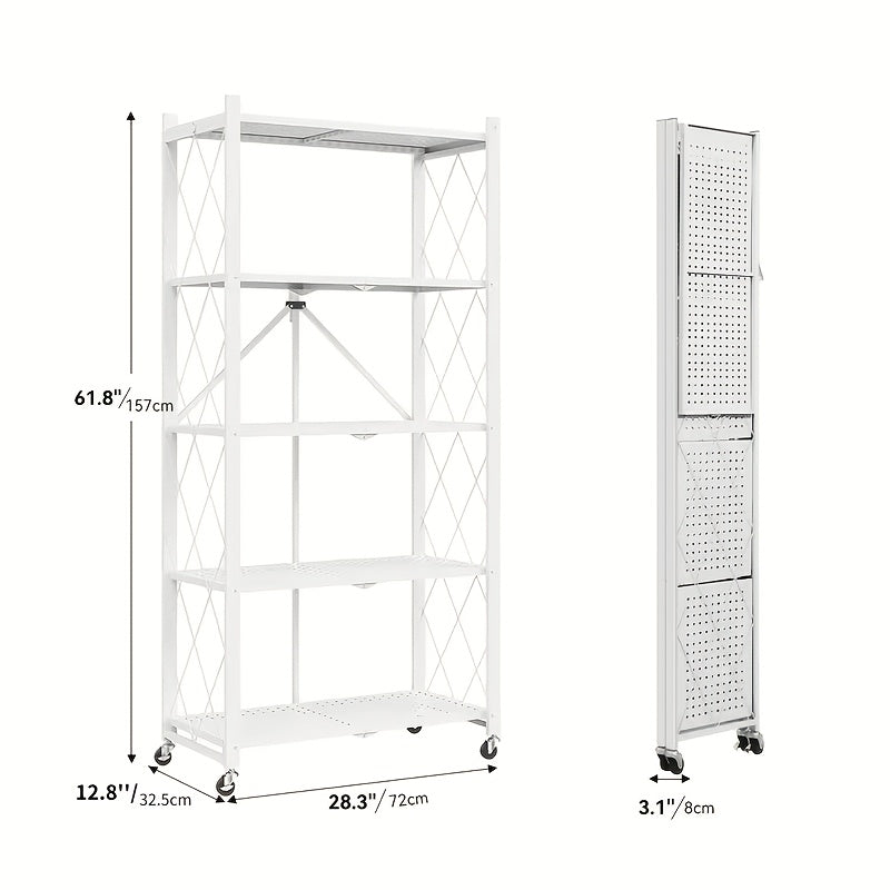 Wheeled Folding Bookshelf | 3, 4, or 5 Tier Metal Storage Rack