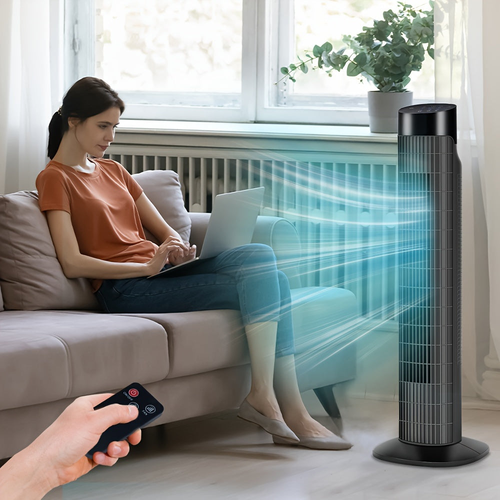 31" Quiet Tower Fan | 80° Oscillating | Remote, 7.5H Timer & 3 Speeds
