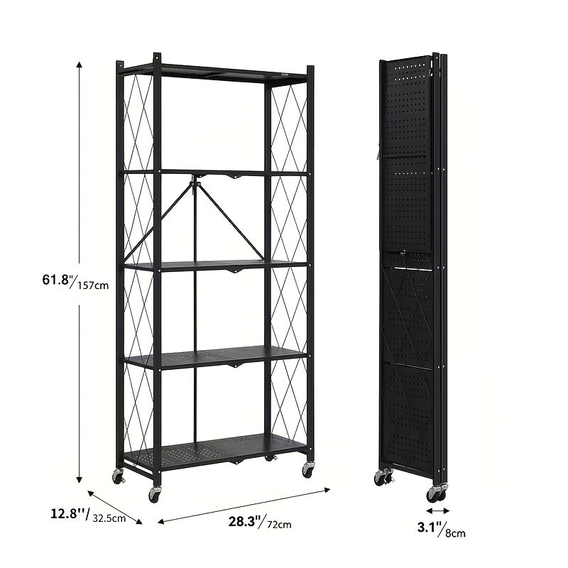 Wheeled Folding Bookshelf | 3, 4, or 5 Tier Metal Storage Rack