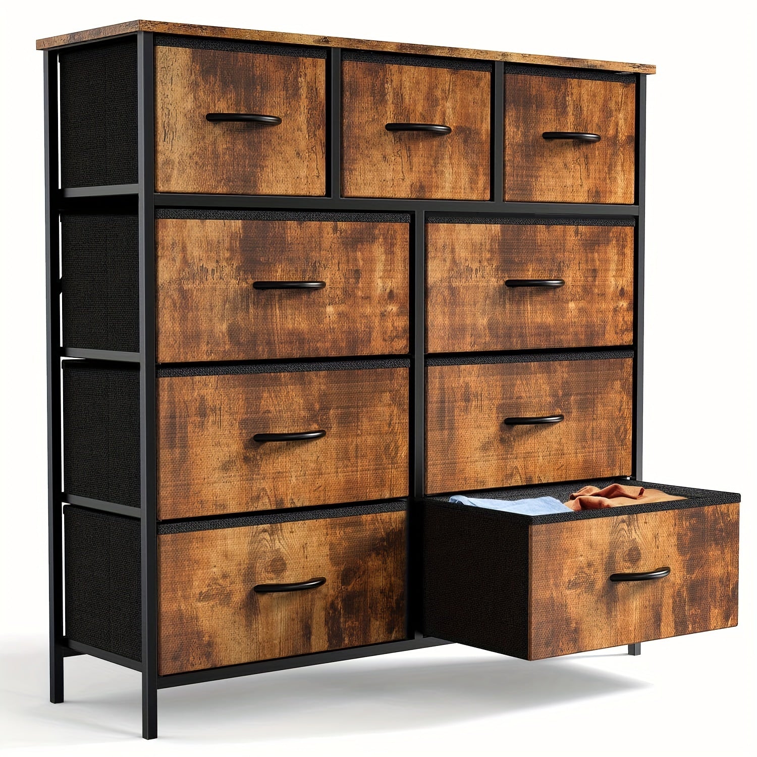 Fabric Drawer Dresser | 4 to 8 Drawers | Rustic Wood & Steel Frame