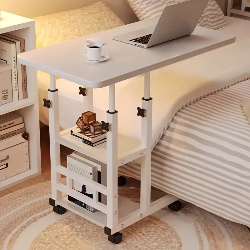 Height-Adjustable Rolling Laptop Table | Dual Shelf Mobile Desk