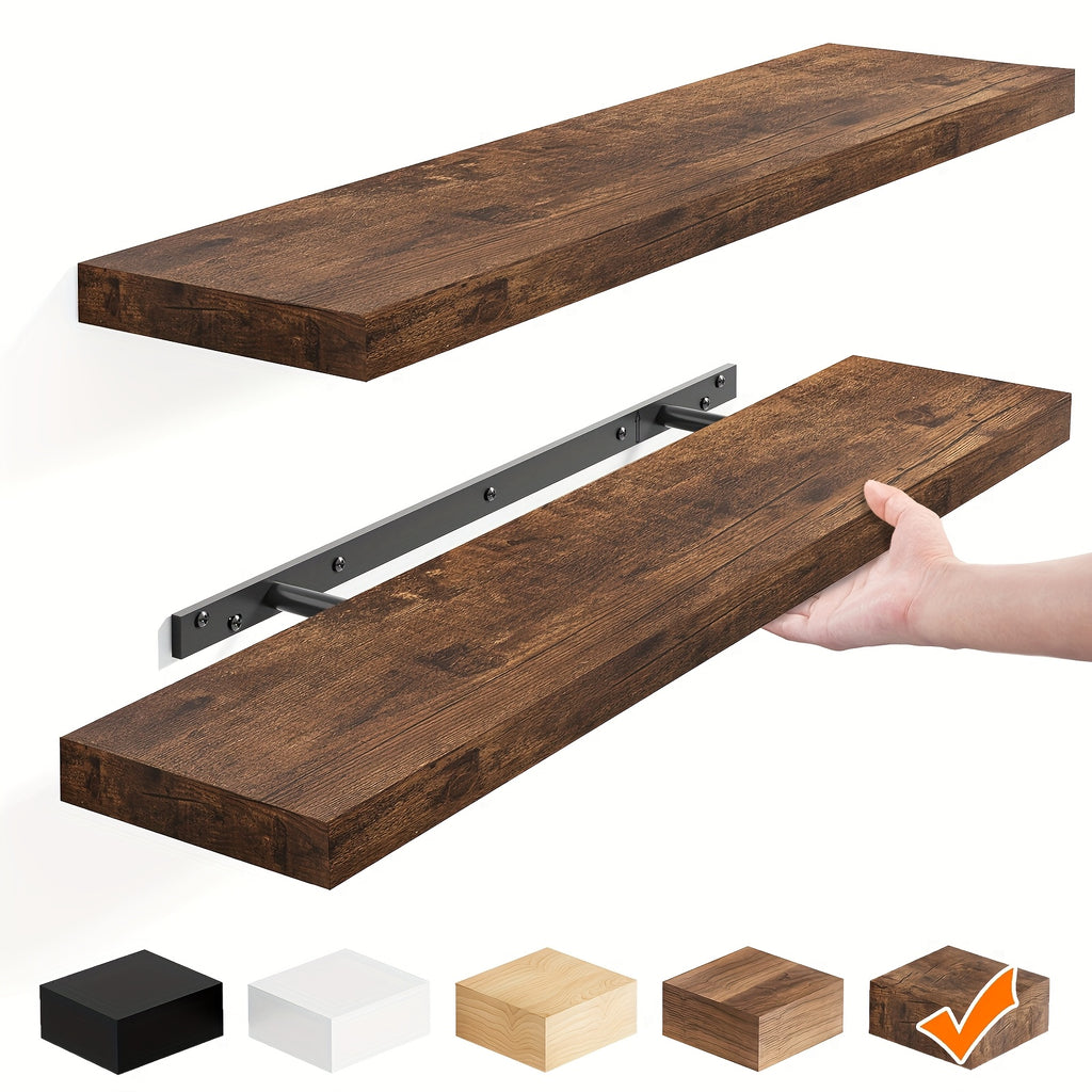 Floating Wall Shelves | Set of 2, 4, or 6 | Rustic Wood, Multiple Sizes & Colors
