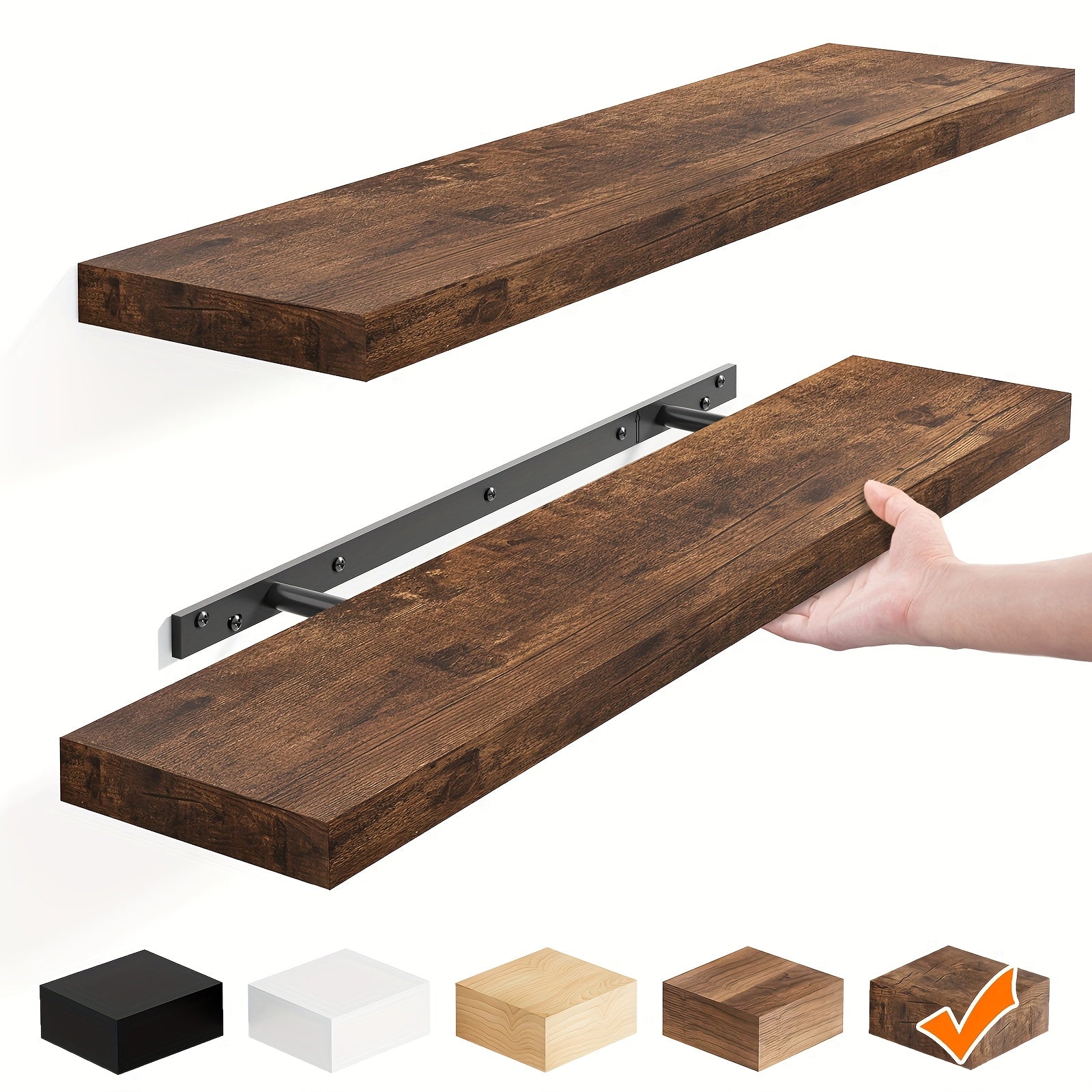 Floating Wall Shelves | Set of 2, 4, or 6 | Rustic Wood, Multiple Sizes & Colors