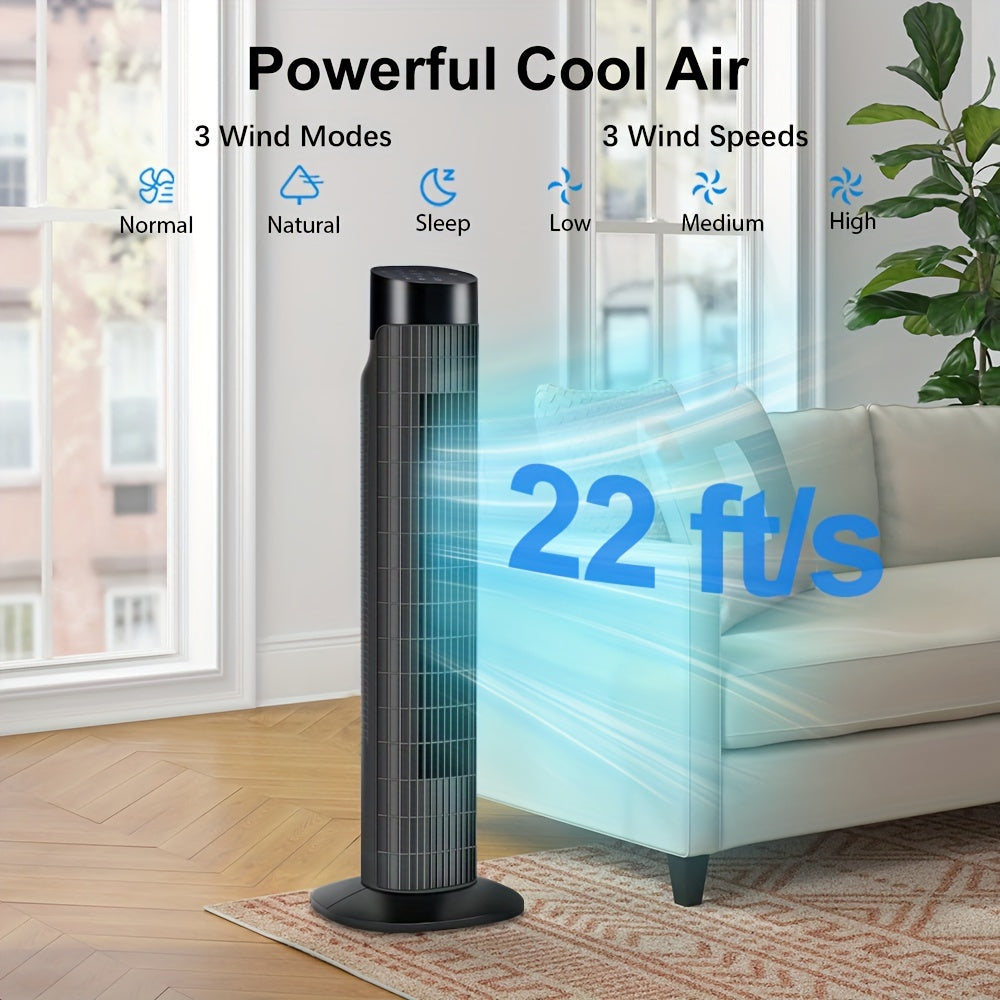 31" Quiet Tower Fan | 80° Oscillating | Remote, 7.5H Timer & 3 Speeds