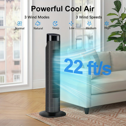 31" Quiet Tower Fan | 80° Oscillating | Remote, 7.5H Timer & 3 Speeds