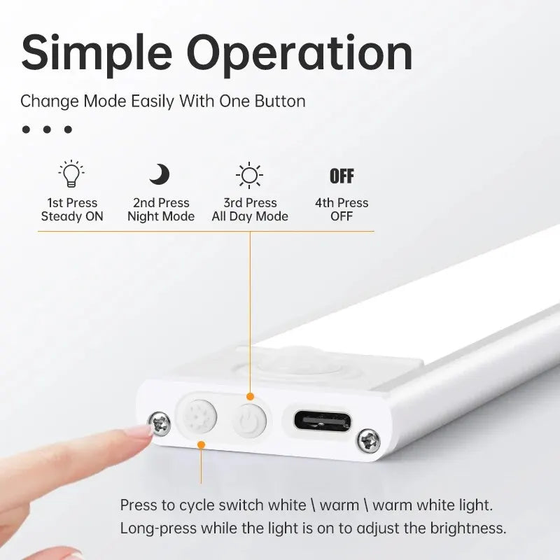 LED Motion Sensor Under-Cabinet Night Light | USB Rechargeable