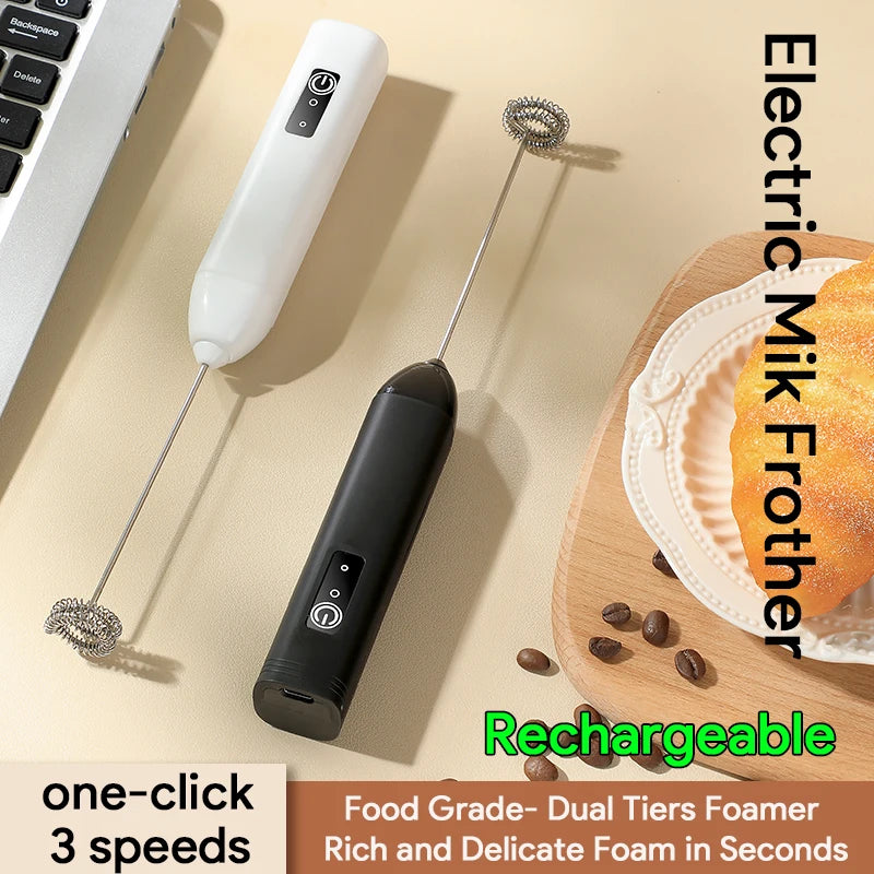 Electric Milk Frother & Egg Beater – USB Rechargeable, 3 Speeds