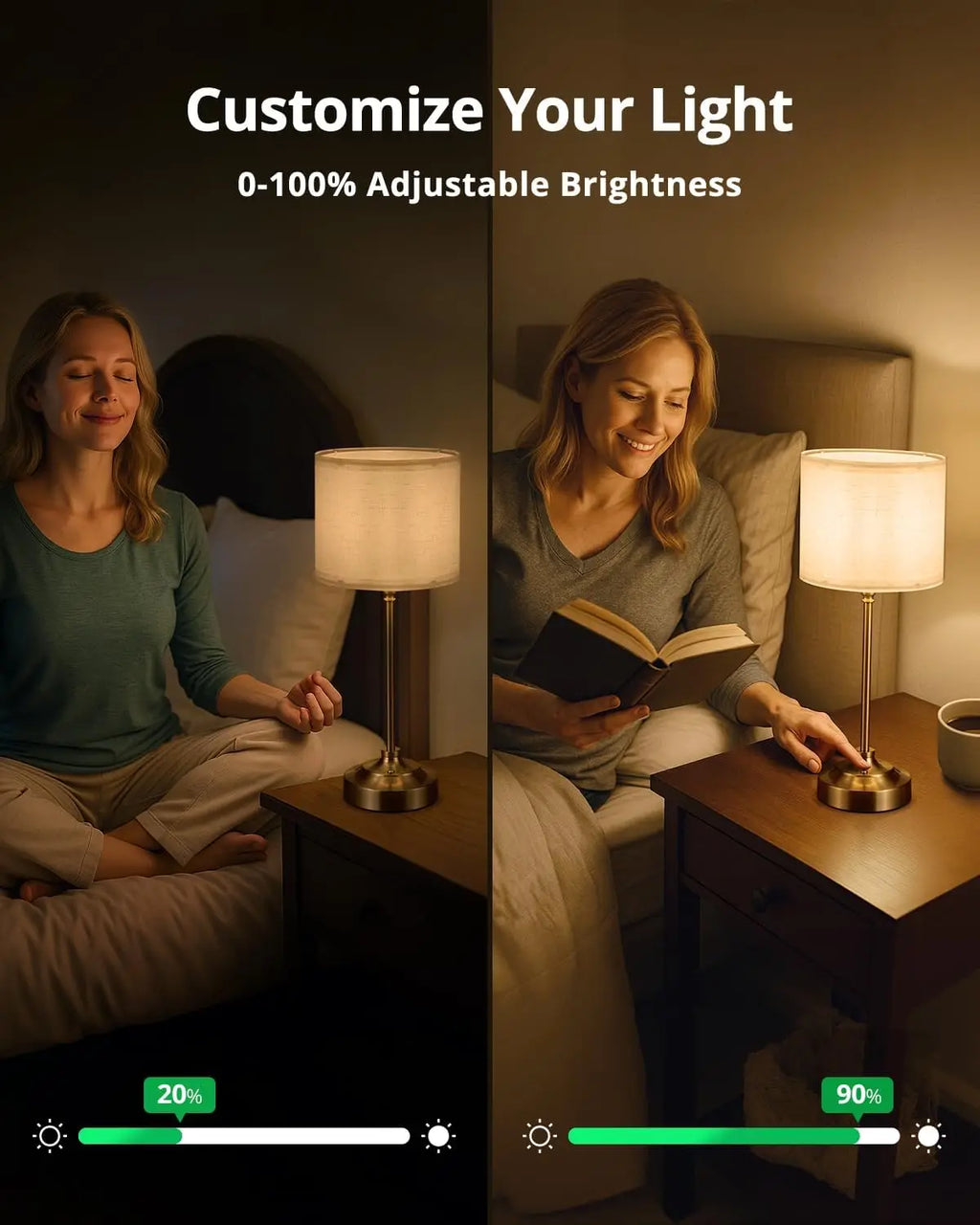Cordless Rechargeable Table Lamp | 3-Level Dimmable, Fabric Shade