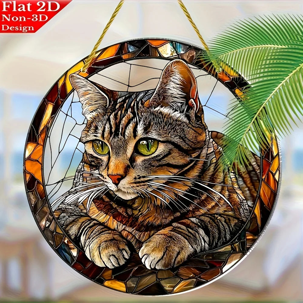 Tabby Cat Stained Glass-Style Acrylic Window Hanger | Wall & Ceiling Decor