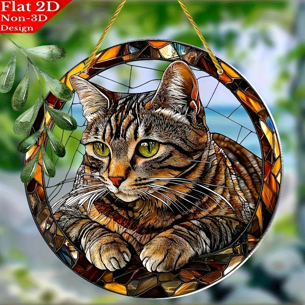 Tabby Cat Stained Glass-Style Acrylic Window Hanger | Wall & Ceiling Decor