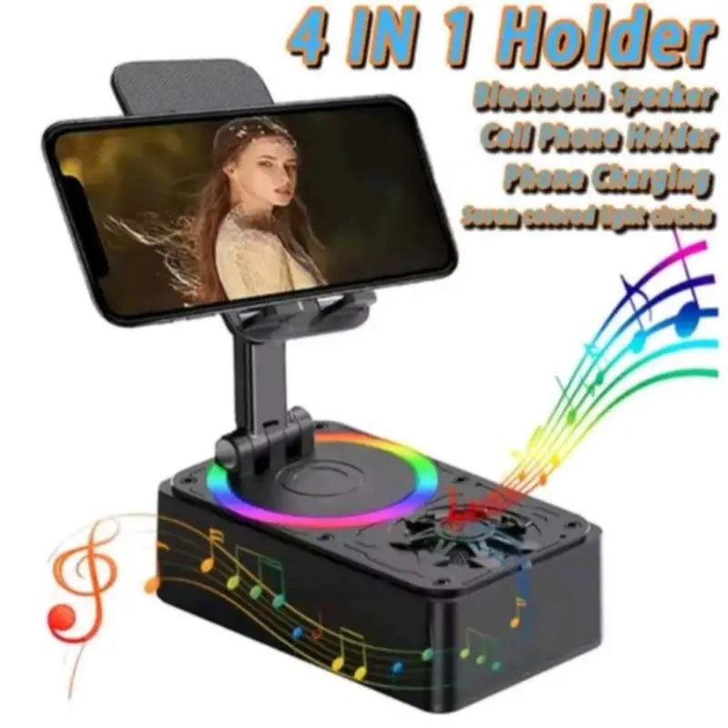 Bluetooth Speaker & Phone Holder | 360° Rotating Desktop Stand
