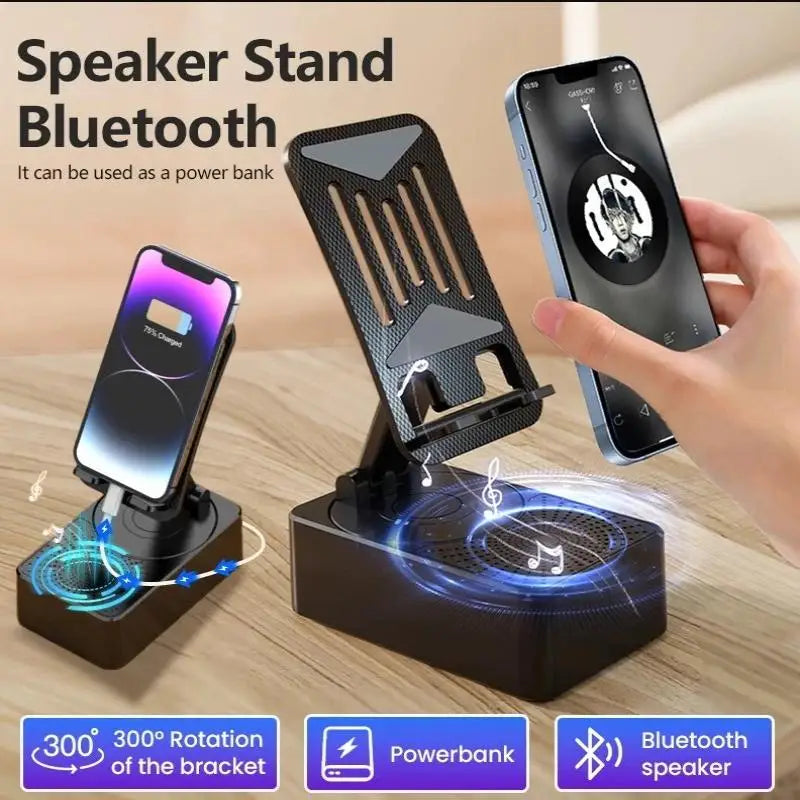 Bluetooth Speaker & Phone Holder | 360° Rotating Desktop Stand