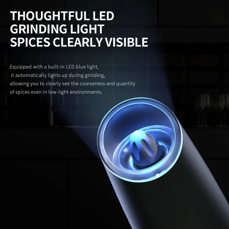 Gravity-Sensing Electric Salt & Pepper Grinder | Adjustable Coarseness