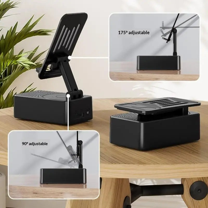 Bluetooth Speaker & Phone Holder | 360° Rotating Desktop Stand