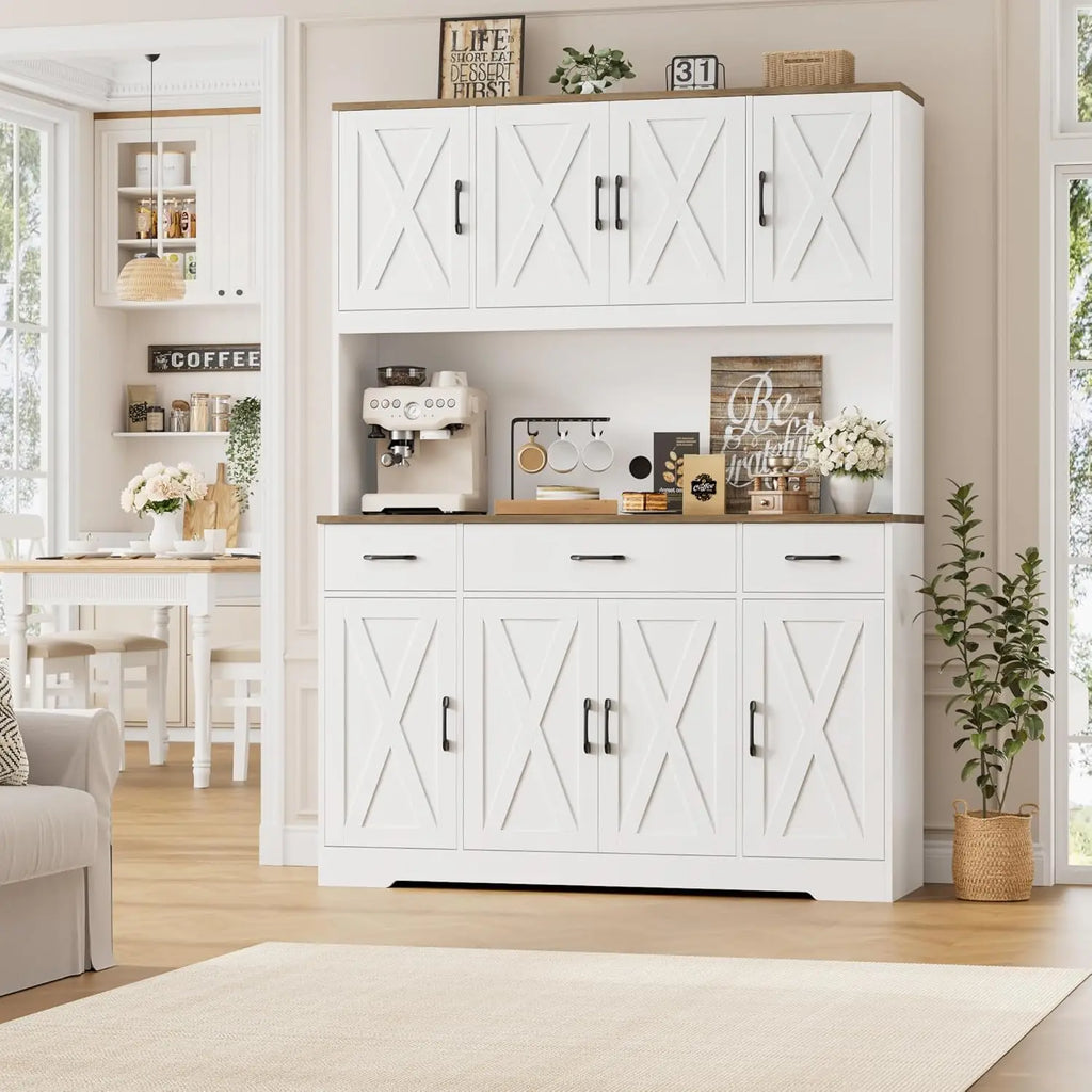 71" Tall Kitchen Pantry Cabinet with Charging Station | 55" Wide with Countertop
