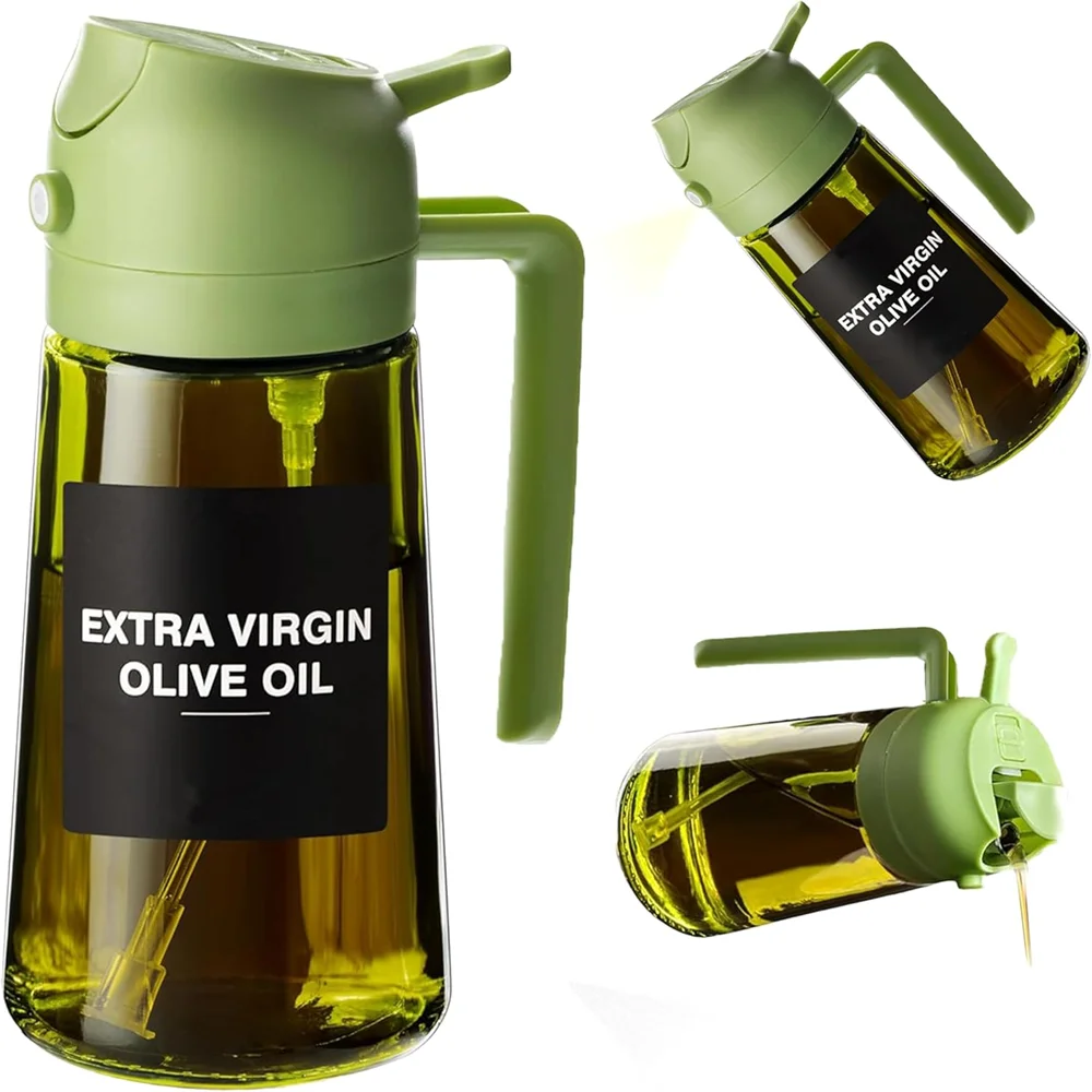 2-in-1 Glass Oil Sprayer & Dispenser – 470ml Borosilicate Spray Bottle