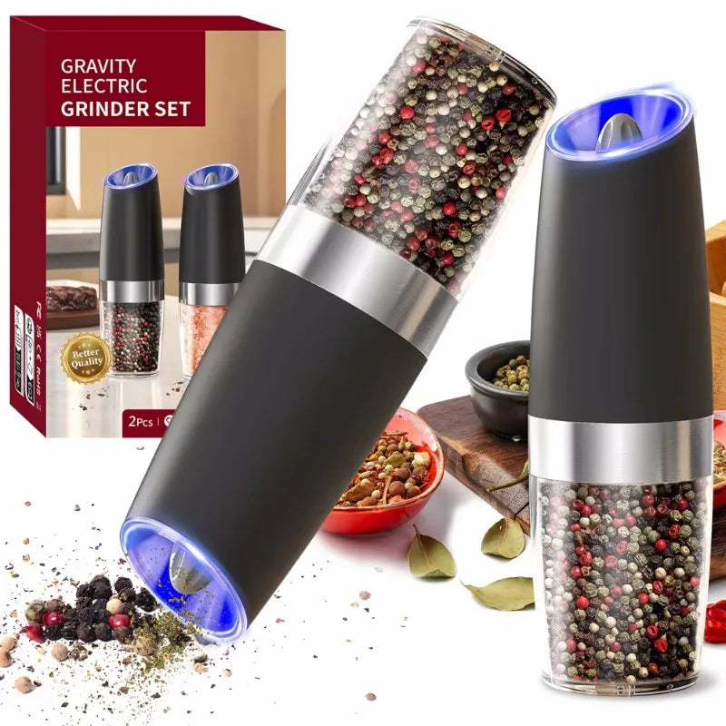 Gravity-Sensing Electric Salt & Pepper Grinder | Adjustable Coarseness