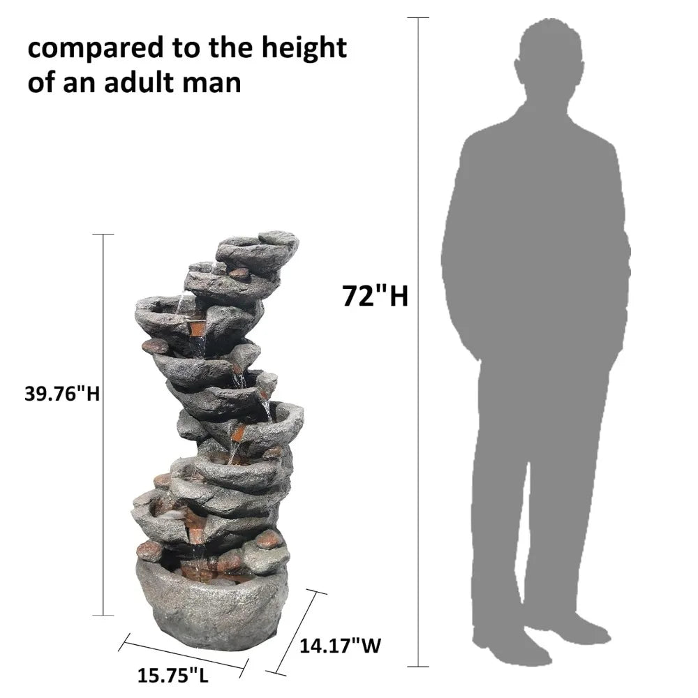 10-Tier Cascading Rock Water Fountain – Outdoor Garden Waterfall