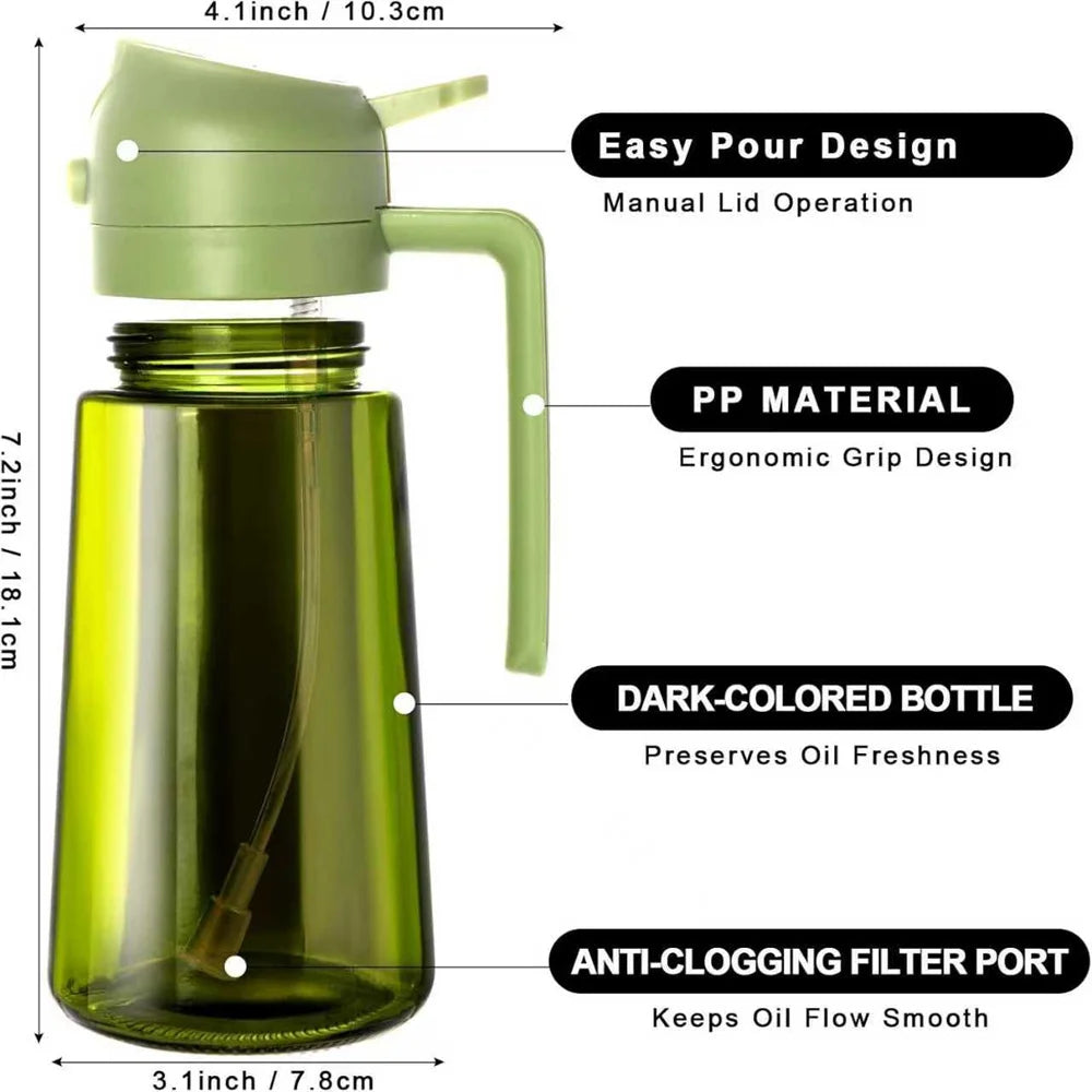 2-in-1 Glass Oil Sprayer & Dispenser – 470ml Borosilicate Spray Bottle