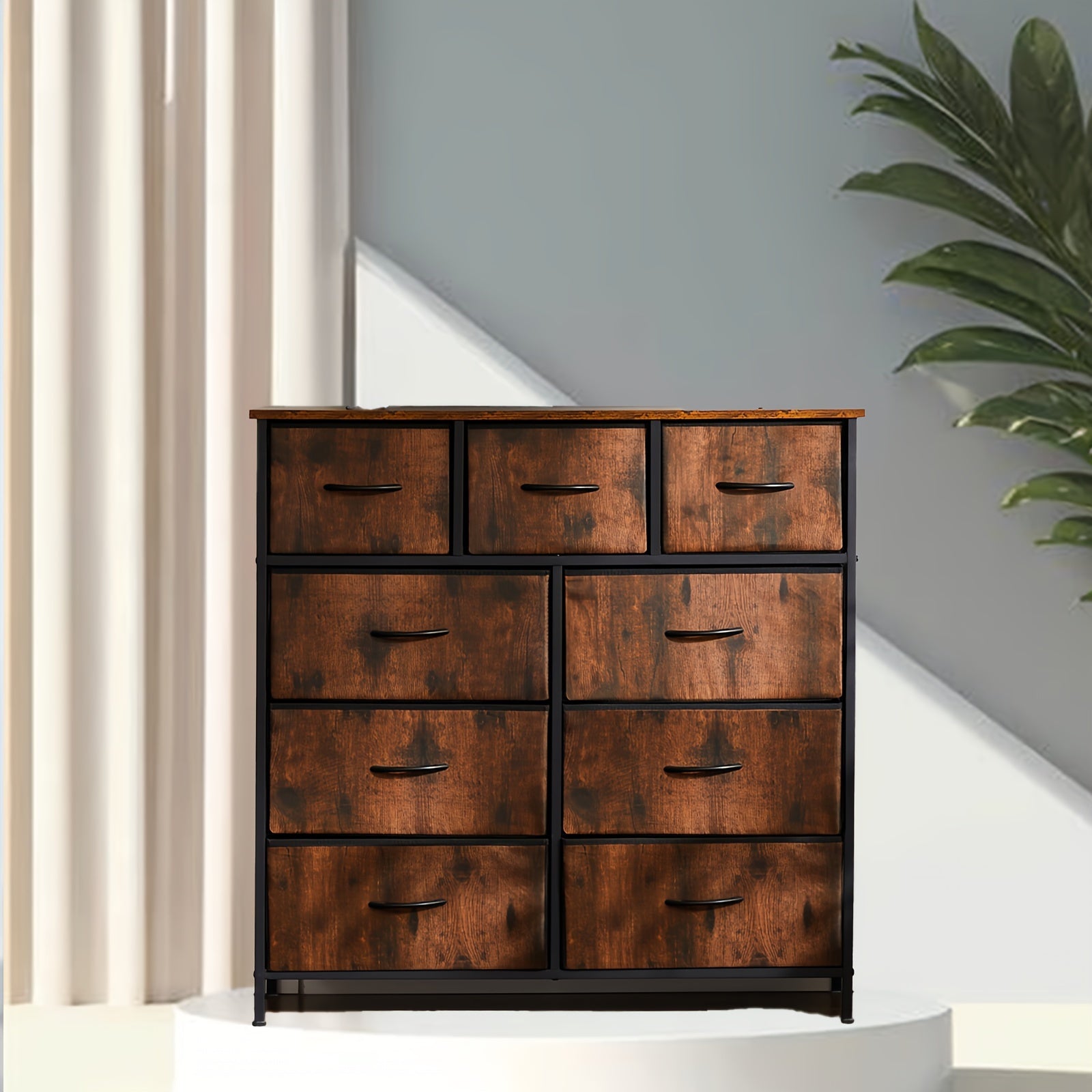 Fabric Drawer Dresser | 4 to 8 Drawers | Rustic Wood & Steel Frame