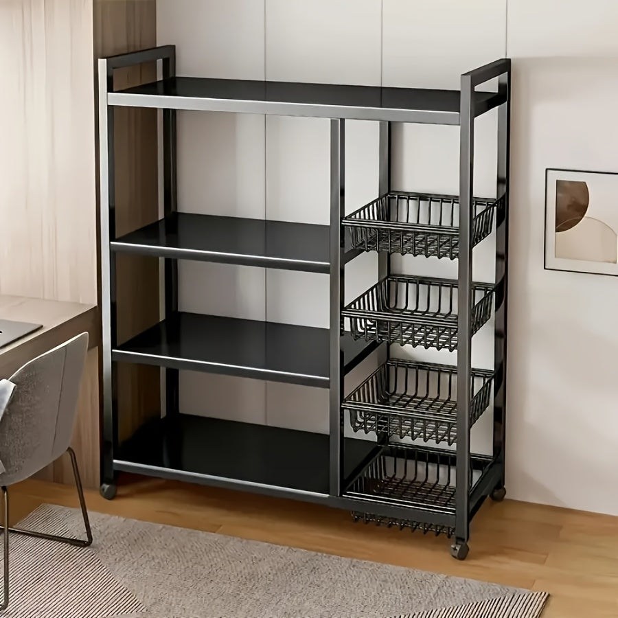 Rolling Storage Rack with Baskets & Wheels | Metal Kitchen Shelf Organizer