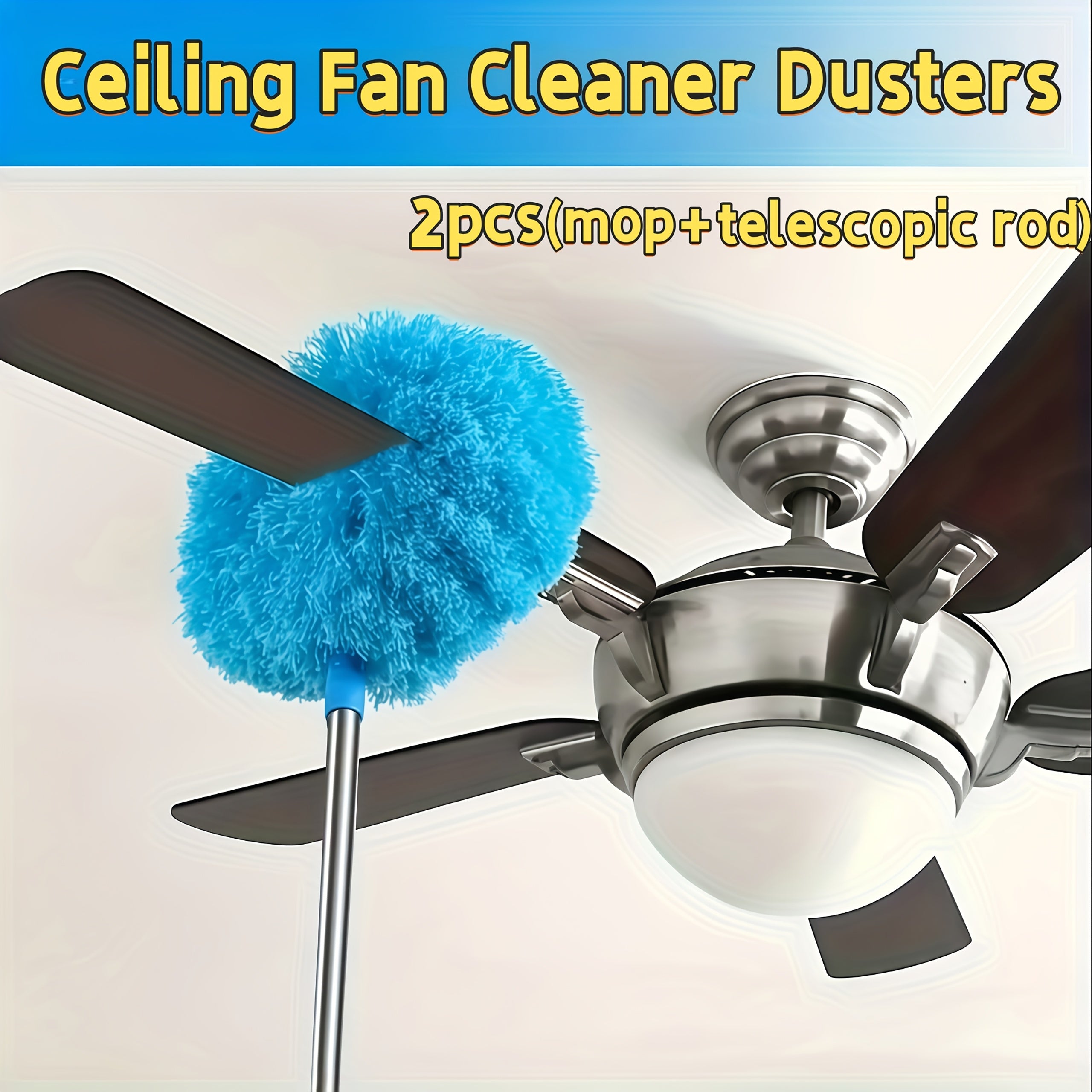 Ceiling Dusting Mop with Detachable Brush Head - Home Dusting Mop with Telescopic Pole, Ceiling Fan Duster - Suitable for Home and RV Use
